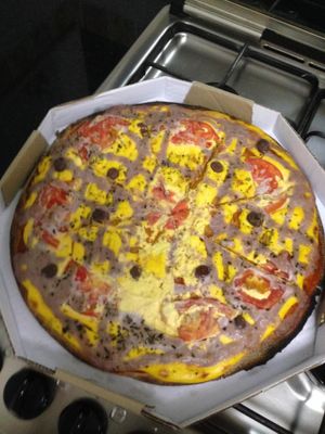 ''Chilena''pizza, from the delivery service. at LAR vegan in Sao Paulo
