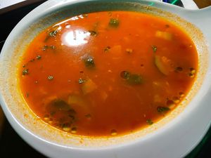 Super rich minestrone, made vegan by omitting the grated parmesan. at Giuseppe in Boracay