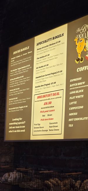 Menu at The Bagel Project in Nottingham