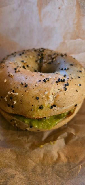Hash and avo bagel at The Bagel Project in Nottingham