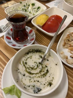 Yogurt soup & çay  at Vegan Masa - Kadikoy in Istanbul