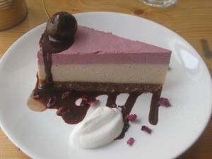 Cherry vanilla cheesecake at Wildebeest in Falmouth
