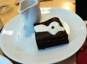 Warm chocolate brownie and soya cream at Wildebeest in Falmouth
