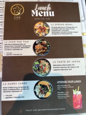 Lunch menu  at CHAM - the vegan kitchen in Hannover