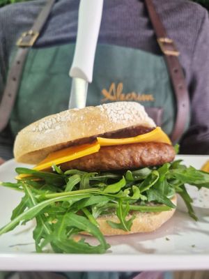 Vegan burger (vegetable protein) at Alecrim in Vila Real De Santo Antonio