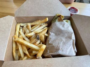 Buffalo wrap (I think!) at Higher Taste Plant Based in Long Beach