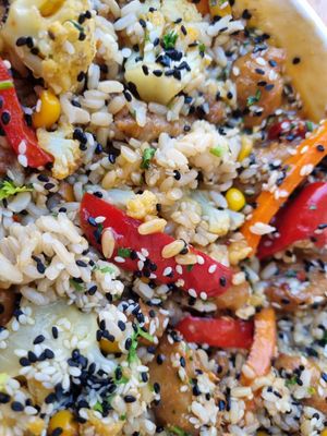 Orange chicken at Higher Taste Plant Based in Long Beach