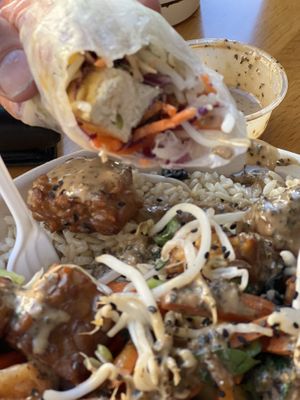 Thai bowl in spring roll  at Higher Taste Plant Based in Long Beach