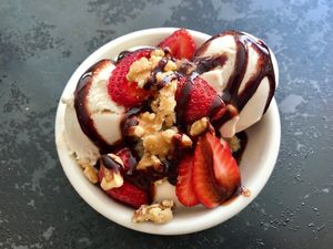 Ice cream sundae. Yuuuum!  at Higher Taste Plant Based in Long Beach