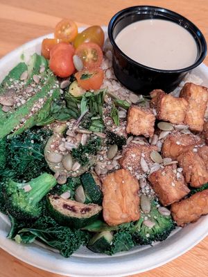 Tempeh bowl at Higher Taste Plant Based in Long Beach