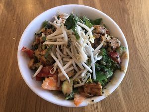 Thai Temple bowl with tempeh . at Higher Taste Plant Based in Long Beach