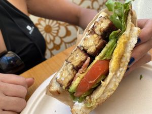 BLT with vegan fried egg! 👍🏽👍🏽 THE EGG is what MADE the sandwich btw... do yourself a favor and + egg!  😉 at Higher Taste Plant Based in Long Beach