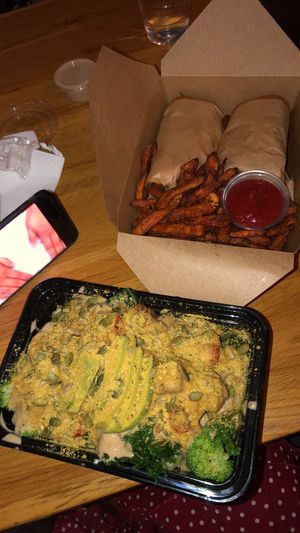 Kale hemp bowl and Indian wrap. Both yucky.  at Higher Taste Plant Based in Long Beach