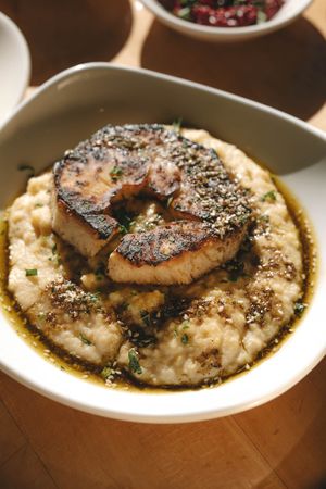 Celeriac Steak — polenta, za'atar oil (winter 2025 menu) at Corridor in Indianapolis