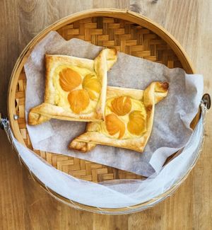 Apricot custard danish- made fresh onsite at Kaiaroha Vegan Deli and Eatery in Auckland