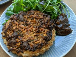 Chorizo kumara and fennel tart. Yum! at Kaiaroha Vegan Deli and Eatery in Auckland