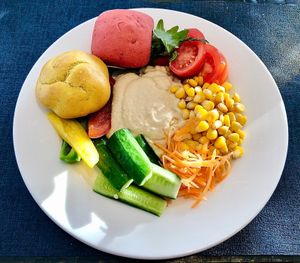 Hummus, salad and breads at Aqua Cafe in Dubai