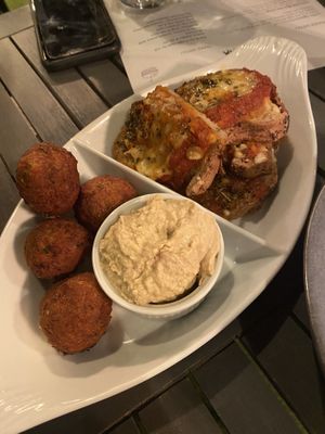 Tapas- Bruschetta and falafel and hummus  at Lu-Ma Cafe in South West London