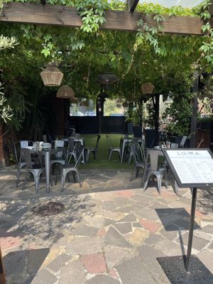 Outdoor seating    at Lu-Ma Cafe in South West London