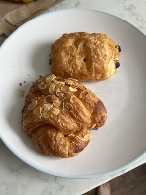 Vegan almond croissant and pain au chocolat  at Lu-Ma Cafe in South West London