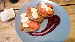 Vegan pancakes with booja booja ice cream at Lu-Ma Cafe in South West London