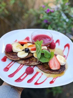 Buckwheat Pancakes
Vegan, refined sugar and gluten free  at Lu-Ma Cafe in South West London