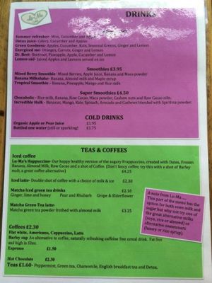 Drink Menu at Lu-Ma Cafe in South West London