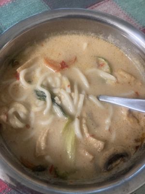 Vegan spicy peanut noodle soup   at Betty Noodles in Santa Cruz