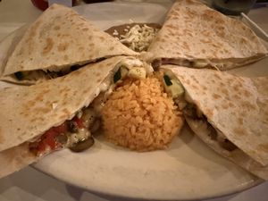Vegan veggie quesadillas with rice and beans   at La Cantina in Chicago