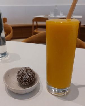 Cacao Bliss Ball + Mango Smoothie at Little Cove Espresso - Kennedy Town in Hong Kong Island