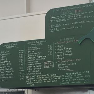 drinks menu at Huckleberry Cafe in New Lynn