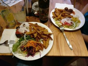 Seitan dish and Falafel dish  at Zum Gluecklichen Bergschweinchen in Kassel