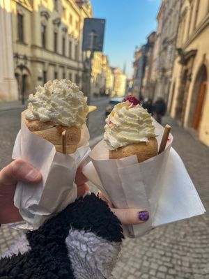 Apple and raspberry vegan chimney cake  at Cafe u Kajetána in Prague