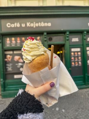 Raspberry vegan chimney cake  at Cafe u Kajetána in Prague
