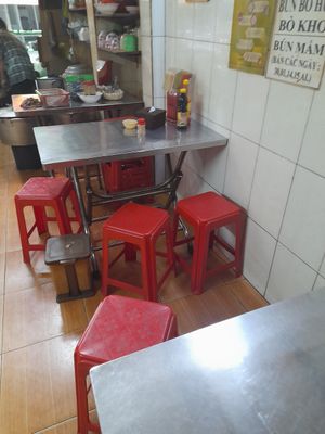 Metal tables. Plastic chairs. Perfect at Cơm Chay 390 in Ho Chi Minh City