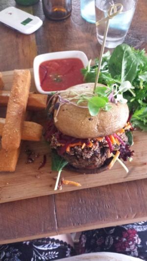 Very delish mushroom burger  at Greenhouse Factory in Coolangatta