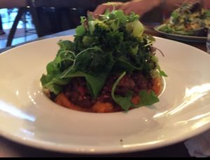 Sweet potato mash with lentil tapenade  at Greenhouse Factory in Coolangatta