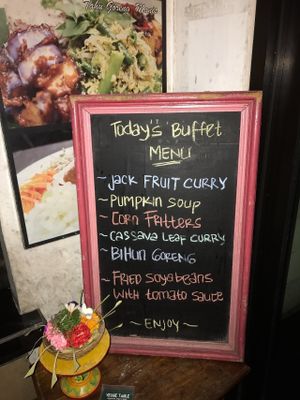 Vegan buffet menu board.  at Veggie Table in Ubud