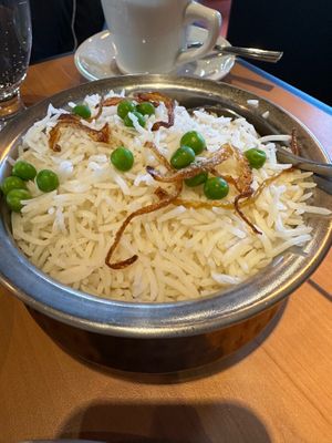 Rice to perfection with protein peas😜 at Raj Saffron House in Syracuse