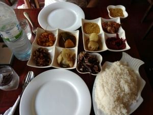 9 veg curries for 950 rupees! (Ask for veg, and you get extra dal as the 10th curry) at Lucky Fort in Galle