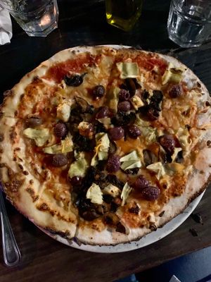 Mushrooms, artichoke and olives at Iron Side Pittzza in Miami