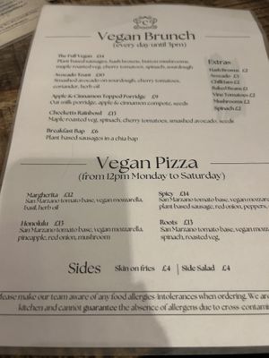 Vegan menu.  at Checketts of Ombersley in Droitwich