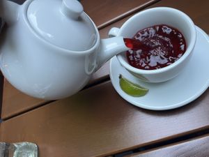 A pot of hibiscus tea  at Las Adelitas in Prague