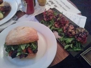 Vegan breakfast bun and roasted vegetable bruschetta. at Red Deer in Sheffield