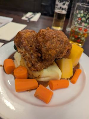 Vegan Sunday lunch with spiced battered tofu at Red Deer in Sheffield
