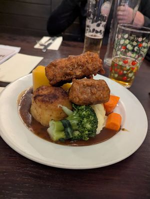 Vegan Sunday lunch with spiced battered tofu at Red Deer in Sheffield