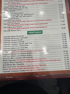 Part of the vegetarian section of the menuu  at Royal Garden Milton in Milton