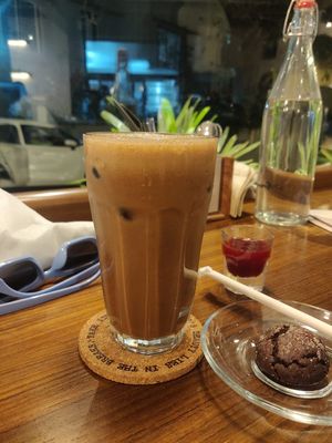 Iced mocha in millet milk at Pause Cafe in Mumbai