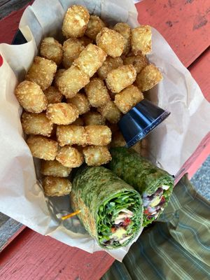 Tater tots and veggie wrap at Dusty's Hideaway in Tacoma
