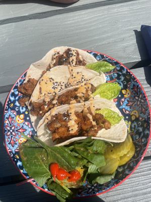 Vegan wild mushroom tacos   at Gig Shed Cafe in Isles Of Scilly